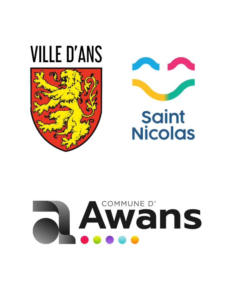 Les logos de la ville d'Ans, d'Awans et de Saint-Nicolas.